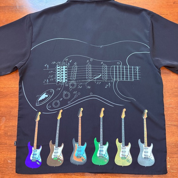 Vtg Fender The Collection by DaVinci Shirt Mens XL Black Guitar Blueprint - Picture 11 of 14